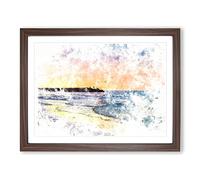 Fishing In Cape Cod Watercolour Modern Framed Print | A2 Walnut Framed Wall Art | Ready to Hang | Modern Historical Picture | Living Room Bedroom Lounge Office