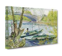 Fishing In Spring By Vincent Van Gogh Classic Painting Canvas Wall Art Print Ready to Hang, Framed Picture for Living Room Bedroom Home Office Décor, 30x20 Inch (76x50 cm)