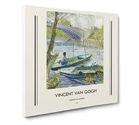 Fishing In Spring By Vincent Van Gogh Exhibition Museum Classic Painting Canvas Wall Art Print Ready to Hang, Framed Picture for Living Room Bedroom Home Office Décor, 14x14 Inch (35x35 cm)