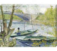 Fishing in Spring, the pont de Clichy (Asnieres) (1887) by Vincent Van Gogh Reproduction Canvas Wall Art Picture (16” x 20”)