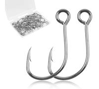 Fishing Inline Single Hooks - 60pcs/Box Single Replacement Hooks for Fishing Baits Lures Plugs Inline Fishing Hooks Large Eye with Barbed Saltwater Freshwater Fishing Tackle #4#2# 1# 1/0 2/0
