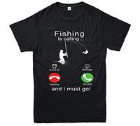 Fishing is Calling and I Must Go T-Shirt Funny Fisherman Hobby Adventure Meme Adult Kids Tee Top (Black, M)