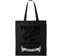 Fishing is Not Just A Sport It's A Way of Life Natural Ecological Cotton Tote Bag Black
