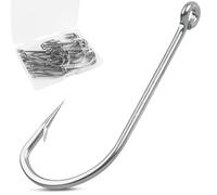 Fishing J Hooks Saltwater, 40pcs O'Shaughnessy Hooks Stainless Steel Forged J Hooks Extra Strong Trolling Long Shank Fishing Hooks for Sea Bass Striper Snapper Bluefish Size 1/0-10/0