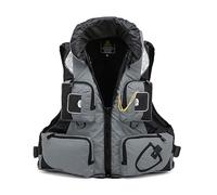 Fishing Jacket for Adults with Detachable Multi-Pocket Bag High Buoyancy Quick Drain Neoprene(GREY,XL)