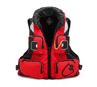 Fishing Jacket for Adults with Detachable Multi-Pocket Bag High Buoyancy Quick Drain Neoprene(Red,XL)