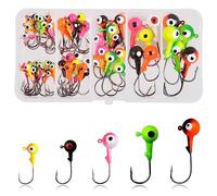Fishing Jig Heads 60pcs Assorted Set - High Carbon Round Jig Head Hooks with 3D Eyes, Barb & Bait Holder 3/8oz 1/4oz 1/8oz 1/16oz 1/32oz for Bass, Crappie, Walleye - Saltwater & Freshwater