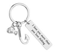 Fishing Keychain,Fishing Gifts for Men with Fish Hook Pendant Keychain,Stainless Steels Fishing Keyrings with I Love You More Than You Love Fishing,for Men Fishing Lovers Anniversary Birthday Gifts
