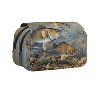 Fishing Lake Fishermen Double Layer Flip-Top Pencil Case,Large Capacity 50 Pens Organizer, Durable Polyester Stationery Holder for School, Art Travel (All-Over Print)