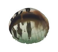 Fishing Lake Fishermen Print Shower Cap Reusable Bath Cap Double Layer Bath Hair Caps, Keeps Hair Dry, Fits All Head