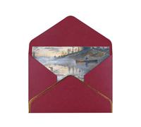 Fishing Lake Fishermen Printed Pearl Paper Greeting Card, Dark Red - Folded Blank Cards with Gold Trim for Weddings, Birthdays, Christmas