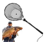 Fishing Landing Net, Fishing Net with Handle, Portable Fishing Tackle with Long Handle, Non-Slip Fishing Equipment, Telescopic Fish Net Made of Thickened Silicone Net with Hooks for Men and Women