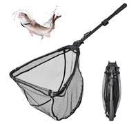 Fishing Landing Net, Foldable Fishing Landing Net, 90 cm Long Telescopic Landing Net, Rubberised Fishing Landing Net for Adults, Catching Trout Fishing, Carp, Salmon, Catfish, Bass