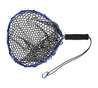 Fishing Landing Net, Rubber EVA Handle 12cm Aluminum Alloy Pole for Easy Fish Catch and Release Lightweight Portable Fishing Net with Elastic Strap and Carabiner