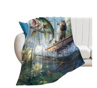 Fishing Large Mouth Bass Fish Flannel Throw Blankets Soft Warm Couch Blanket for Bed Chairs 60"*80"（150 * 200cm）