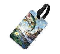 Fishing Large Mouth Bass Fish Luggage Tag for Suitcase Cute ID Tags Travel Baggage Identifier Labels Black-Style