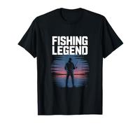 Fishing Legend Sunset Lake Angler Silhouette Scene T-Shirt