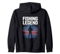 Fishing Legend Sunset Lake Angler Silhouette Scene Zip Hoodie
