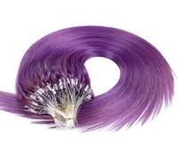 Fishing Line Hair Extension Purple Micro Loop Ring Hum Hair Extensions Long Micro Loop Ring Beads Indi Remy Hum Hair Extensions, 20inch(50cm)