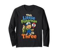 Fishing Little Fisherman is Three 3rd Birthday Kids Gift Long Sleeve T-Shirt