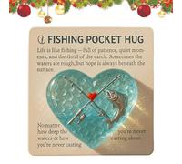 Fishing Lover Pocket Hug with Card, Handcrafted Sea Glass Heart Token with Fishing Rod and Fish Design, Inspirational Pocket Hug for Fishing Lover, Fishermen, Anglers, Fisher Dad (1PC)