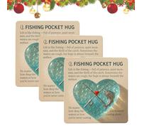 Fishing Lover Pocket Hug with Card, Handcrafted Sea Glass Heart Token with Fishing Rod and Fish Design, Inspirational Pocket Hug for Fishing Lover, Fishermen, Anglers, Fisher Dad (3PC)