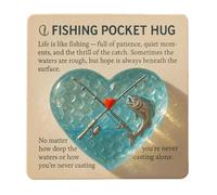 Fishing Lover Pocket Hug with Gift Card, Handcrafted Sea Glass Heart Token with Fishing Rod & Fish Design, Inspirational Pocket Hug Gift for Fishing Lover, Fishermen, Anglers, Fisher Dad (1 pc)