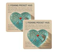 Fishing Lover Pocket Hug with Gift Card, Handcrafted Sea Glass Heart Token with Fishing Rod & Fish Design, Inspirational Pocket Hug Gift for Fishing Lover, Fishermen, Anglers, Fisher Dad (Blue-2pcs)