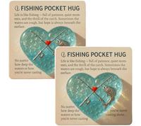 Fishing Lover Pocket Hug with Gift Card, Sea Glass Heart Token with Fishing Rod & Fish Design, Inspirational Pocket Hug Gift for Fishing Lover, Fishermen, Anglers, Fisher Dad (Sky Blue-2 Pcs)