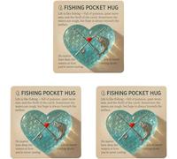 Fishing Lover Pocket Hug with Gift Card, Sea Glass Heart Token with Fishing Rod & Fish Design, Inspirational Pocket Hug Gift for Fishing Lover, Fishermen, Anglers, Fisher Dad (Sky Blue-3 Pcs)