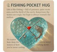 Fishing Lover Pocket Hug with Gift Card - Sea Glass Heart Token with Fishing Rod & Fish Design, Inspirational Keepsake for Fishermen, Anglers, Fisher Dad Pocket Charm (1Pcs)