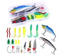 Fishing Lure Artificial Fishing Spinners Set Minnow Baits Metal Fishing Spoons Wobbler Crankbaits Soft Worms with Tackle Box for Trout Bass Salmon 24 Pcs