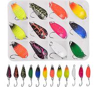 Fishing Lure Kits Spoon Spinners for Trout-12pcs Mini Fishing Spinners Lure Kit with Single Hook Colorful Fishing Jig Spoon Lure for Trout Bass Crappie Char Walleye Perch (12pcs Kit-3.5g/each)