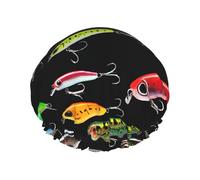 Fishing Lure Print Premium Double Layer Shower Cap For Women With Reusable Shower Cap For Hair - Waterproof Plastic Cap - Shower Caps For Long, Short And Curly Hairs