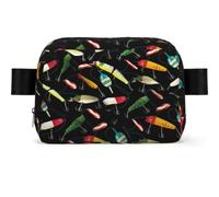 Fishing Lure Print Unisex Waist Bag Wear-Resistant Belt Bag Hip Bag with Adjustable Strap for Hiking and Travel
