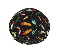 Fishing Lure Printed Bathing Cap, Dual Layer Hair Protector, Elastic Hair Cover For Washing Face, 10.6in/27cm
