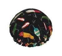Fishing Lure Printed Hair Wrap, Double Layer Shower Cap For Women, Reusable Hair Protector For Bathing