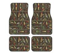 Fishing Lure Style Print Car Foot Mat Four-Piece Set Full Set With Non-Slip Rubber Backing