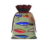 Fishing Lure Style Print Festive Christmas Drawstring Gift Bags For Xmas Decorative Present Wrapping Needs