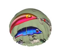Fishing Lure Style Print Shower Cap Reusable Bath Cap Double Layer Bath Hair Caps, Keeps Hair Dry, Fits All Head