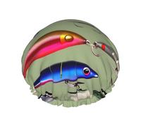 Fishing Lure Style Print Shower Cap Reusable Bath Cap Double Layer Bath Hair Caps, Keeps Hair Dry, Fits All Head