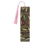 Fishing Lure Style Tassel Bookmarks Set for Women, 5 Pc Wooden Book Study Supplies Accessories for Reading