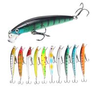 Fishing Lures, 10Pcs Simulation Eyes Bass Lures with Steel Hook, 9g 3D lastic Crankbait for Freshwater Saltwater Lake Reservoir River/3.9 Inch