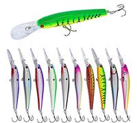 Fishing Lures Hard Baits Bass Crankbait Minnow, 10pcs Deep Diving Swimbait with Strong Treble Hook 3D Lifelike Eyes Walleye Fishing Lures for Bass Trout Walleye Catfish Redfish Pikes
