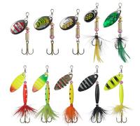 Fishing Lures Spinnerbait Kit, Rooster Tail Fishing Lures Inline Spinner Baits Trout Spoon Hard Metal Spinnerbaits with Treble Hooks for Bass Trout Salmon Saltwater Freshwater