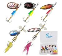 Fishing Lures Spinnerbait Kit, Rooster Tail Fishing Lures Inline Spinner Baits Trout Spoon Hard Metal Spinnerbaits with Treble Hooks for Bass Trout Salmon Saltwater Freshwater