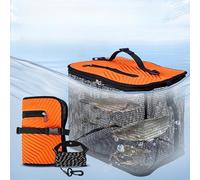 Fishing Net Basket Foldable with Floating EVA Foam for Buoyancy and Secure Fish Keeping Featuring Thick Mesh Fabric and Top Zipper Closure with Rope (B)