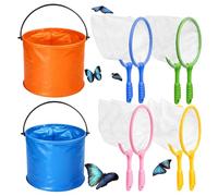 Fishing Net, Butterfly Net, 8Pcs Colorful Fishing Nets with 2 Foldable Water Buckets for Catching Insects and Butterflies, Compact Insect Net for Garden Beach Ponds Pool