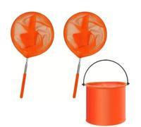 Fishing Net Three-piece Beach Fishing Net Set Including 2 Retractable Nets 1 Foldable Bucket For Outdoor Fun(WLH90-Orange)