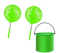 Fishing Net Three-piece Beach Fishing Net Set Including 2 Retractable Nets 1 Foldable Bucket For Outdoor Fun(WLH90-Green)